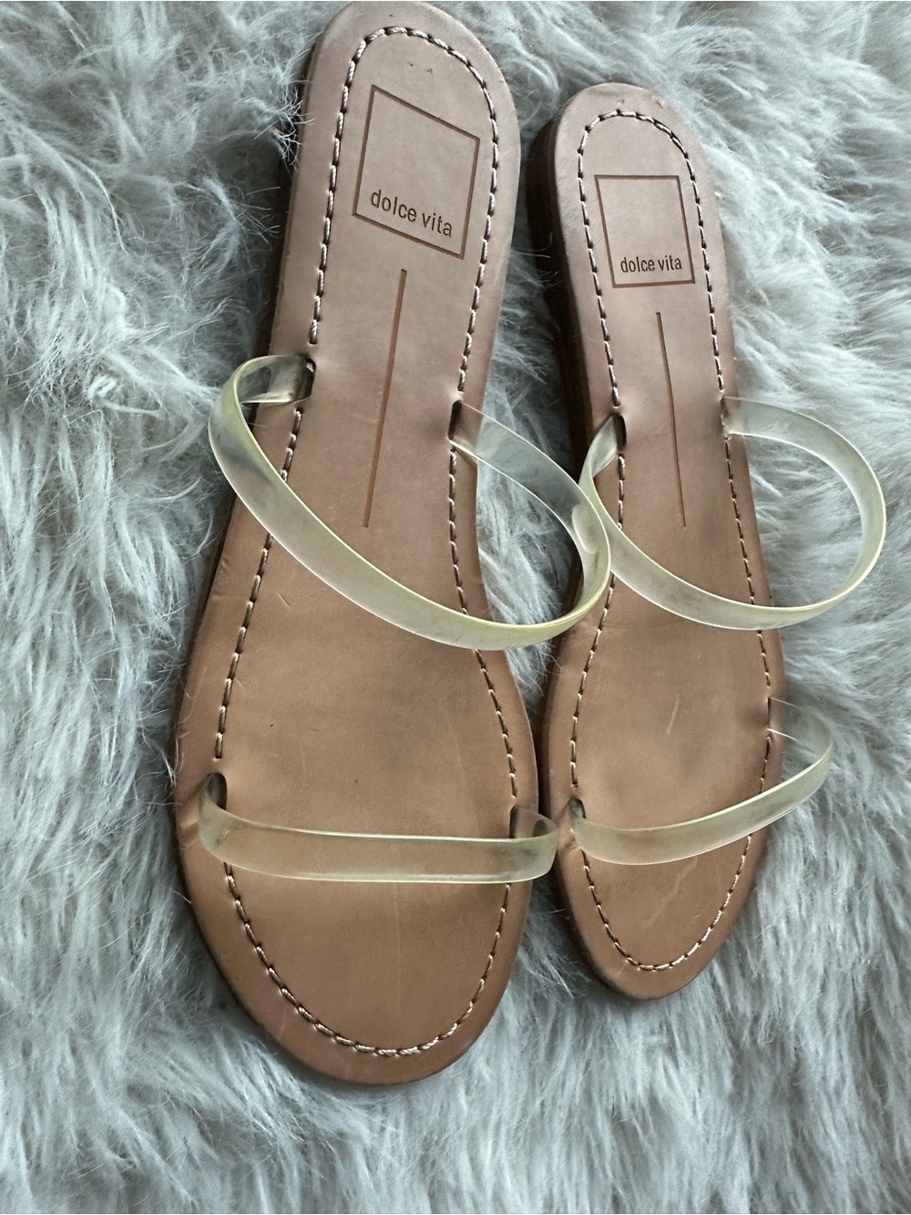 Dolce Vita Clear-Strap Tan Slide Sandals 8 - Picture 14 of 14